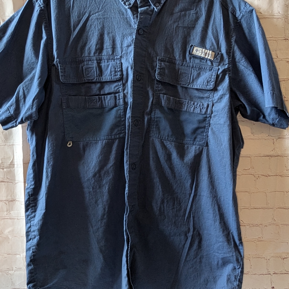 Blue Short Sleeve Button-Up Shirt